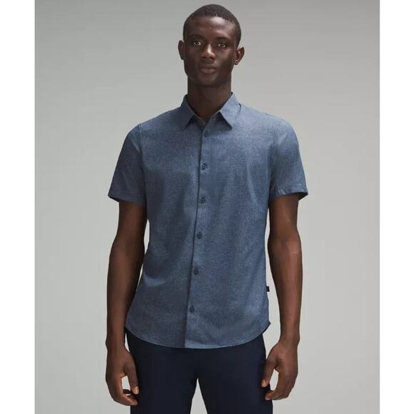 Lululemon Men's Navy Blue Airing Easy Short-Sleeve Button Down Shirt Size XL - Picture 1 of 7